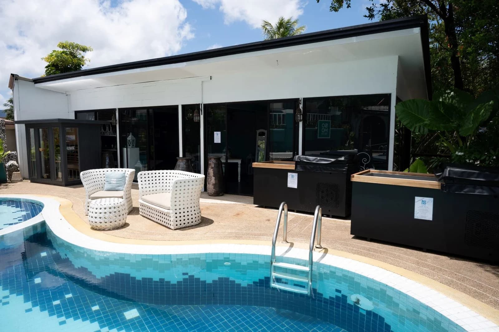 The infrared sauna and cold-plunge wellness room at SOHO Pool Club Phuket